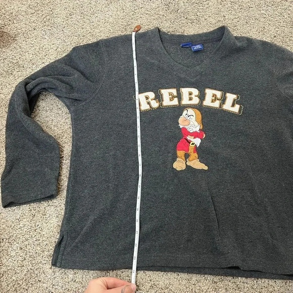 Y2K‎ Vintage 90s Disney Sweatshirt Womens Large Fleece Grumpy Rebel Gray V-Neck - Picture 4 of 11